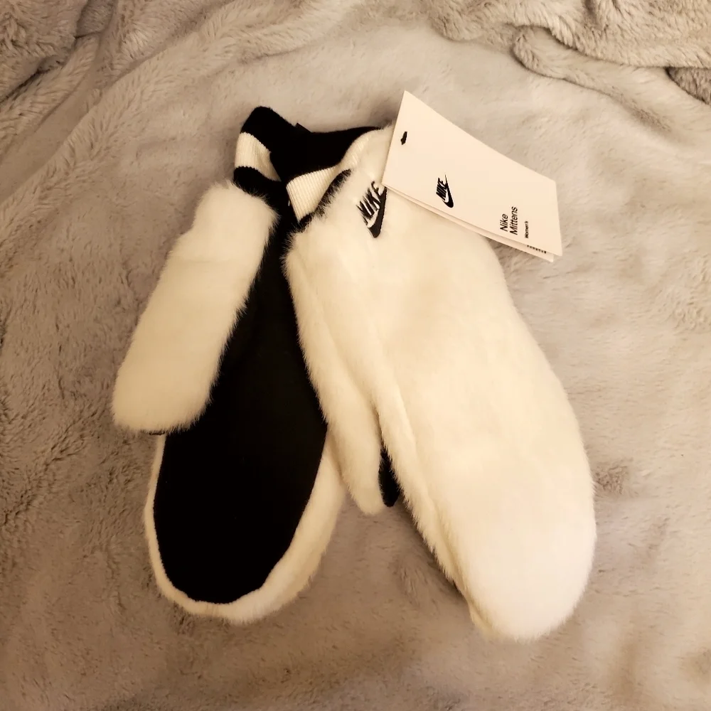 Nike White Faux Fur Mittens Size XS-S